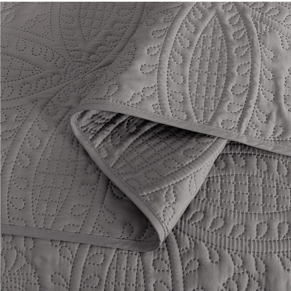 Chezmoi Collection Austin 3Piece Oversized Bedspread Coverlet Set Queen Gray New